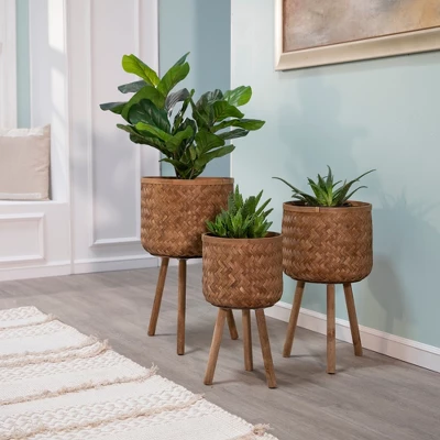 Syemin Planters Bamboo Planters With Outdoor And Indoor, Decorative Plant Pots For Living Room, Garden, Balcony, Home Decor, Brown 19.75"*17"*16.5" 4 Syemin Planters Bamboo Planters With Outdoor And Indoor, Decorative Plant Pots For Living Room, Garden, Balcony, Home Decor, Brown 19.75"*17"*16.5" - Image 4