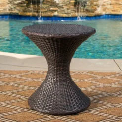 Syemin Patio End Tables, Stylish End Tables For Indoor And Outdoor Use, Ideal For Gardens, Backyard, Special Design, Brown, 16.25"*16.25"*17.3"