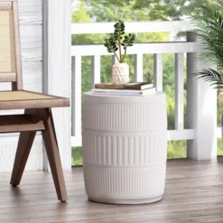Syemin Patio End Tables, Stylish End Tables For Indoor And Outdoor Use, Ideal For Gardens, Backyard, Special Design, Off White, 15"*15"*18.5" -Furniture GUEST 62b8c2e7 423b 4fcf 9dc4 f209db7de9e4
