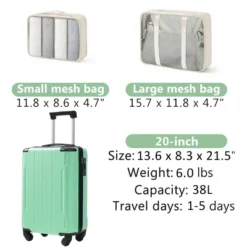 Syemin Luggage 20" Hardshell Carry-On Luggage, Lightweight Durable ABS Suitcase With Spinner Wheels 2 Packing Cubes, Green, 13.6"*8.3"*21.5" -Furniture GUEST 63c38164 e491 4735 a852 2a644f99415a