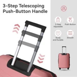 Syemin Luggage 3 Piece Hardside Luggage Set With Spinner Wheels, TSA Locks, Lightweight ABS Suitcases (20"/24"/28"), Pink, 21.46"*12.01"*30.51""