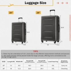 Syemin 4 PCS Bag And Luggage Sets, With 4 Spinner Wheels Lightweight Suitcase, Suitable For Business Trips And Travel, Black, 18"*12.2"*28.3" -Furniture GUEST 65ea488d 84cd 45d5 92cb eb4c420d109d