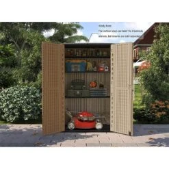 Syemin Outdoor Storage Shed, Vertical Tall Tool Shed With Five Shelves, Lockable Door For Patio, Backyard And Lawn, Brown, 50"*82"*29"