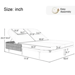 Syemin Patio Chaise Lounges, Outdoor Patio Daybed, Comfy Seat Cushion, Sofa Furniture, For Backyard, Swimming Pool, White, 77.8"*62.6"*35.8"
