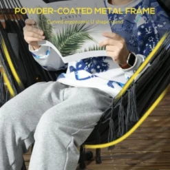 Syemin Patio Swings Outsunny Patio Hammock Chair With Stand, Outdoor Hammock Swing Hanging Lounge Chair With Headrest, Gray, 66.9"*43.3"*59.1" -Furniture GUEST 66f9beab c52a 4529 a499 c160f0ad9c1d