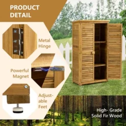 Syemin 23ft³ Outdoor Storage Sheds, Vertical Tall Tool Shed With Lockable Door, Waterproof Roof For Patio, Backyard And Lawn, Brown, 34.25"*18.5"*63" -Furniture GUEST 67437f92 ad3b 4b49 aff9 7154d64fc6c7