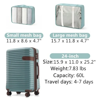 Syemin Luggage 24" Hardshell Carry-On Luggage, Lightweight Durable ABS Suitcase With Spinner Wheels 2 Packing Cubes, Blue, 16"*11"*25.2" 3 Syemin Luggage 24" Hardshell Carry-On Luggage, Lightweight Durable ABS Suitcase With Spinner Wheels 2 Packing Cubes, Blue, 16"*11"*25.2" - Image 3
