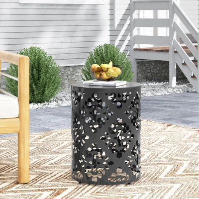 Syemin Patio End Tables Accent Side End Table For Outdoor And Indoor, Garden, Backyard Use, Special Design, Black, 13.75"*13.75"*18" 2 Syemin Patio End Tables Accent Side End Table For Outdoor And Indoor, Garden, Backyard Use, Special Design, Black, 13.75"*13.75"*18" - Image 2