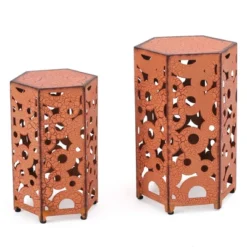 Syemin Patio End Tables Accent Side End Table For Outdoor And Indoor, Garden, Backyard Use, Special Design, Orange, 14.25"*12.5"*22" -Furniture GUEST 696b76be a1b9 46d3 a1ed e7c06a6771aa