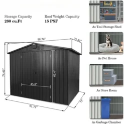 Syemin Deck Boxes Durable, Horizontal Compact Storage Shed For Garden, Backyard, Patio, Closet Deck Box, Black, 98.74"*75.43"*74.49"