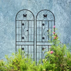 Syemin Patio Decorative Screens, Iron Arch Decoration Garden Trellis, For Outdoor For Climbing Plants Support, Flowerbed, Black, 19.7"*8.3"*71"