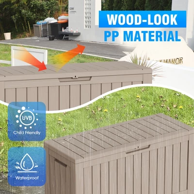 Syemin Deck Box, 100GAL Outdoor Storage Box, Patio Gardening Tools, Water And UV Resistant For Patio, Garden, Lawn, Brown, 46.26"*18.7"*23.23" 4 Syemin Deck Box, 100GAL Outdoor Storage Box, Patio Gardening Tools, Water And UV Resistant For Patio, Garden, Lawn, Brown, 46.26"*18.7"*23.23" - Image 4