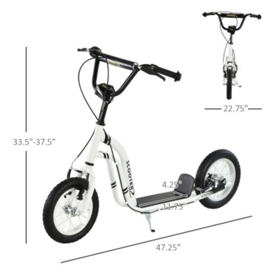 Syemin Kick Scooters Youth Scooter Front And Rear Caliper Dual Brakes Inflatable Front Wheel Ride On Toy For Age 5+, White, 47.25"*22.75"*33.5" 2 Syemin Kick Scooters Youth Scooter Front And Rear Caliper Dual Brakes Inflatable Front Wheel Ride On Toy For Age 5+, White, 47.25"*22.75"*33.5" - Image 2