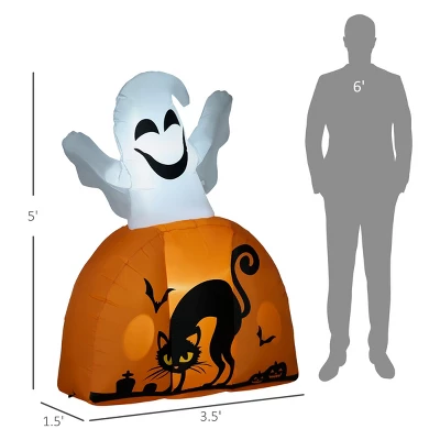 Syemin Decorative Holiday Scene Props 10ft Inflatable Halloween Pumpkin Head Ghost Blow Up Halloween Decor Outdoor Display, Black, 59.1"*29.5"*118.1" 2 Syemin Decorative Holiday Scene Props 10ft Inflatable Halloween Pumpkin Head Ghost Blow Up Halloween Decor Outdoor Display, Black, 59.1"*29.5"*118.1" - Image 2