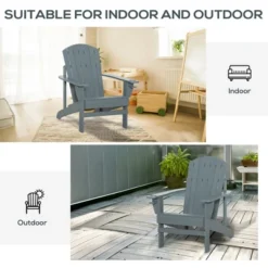 Syemin Patio Accent Chairs, Plastic Adirondack Chairs With Cup Holders, Lawn Chairs For Patio, Garden, Poolside, Gray, 28.5"*38.25"*36.5"