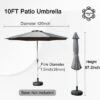 Syemin Outdoor Patio Umbrella With 8 Sturdy Ribs, Push Button Tilt And Crank, Waterproof, UV-Resistant Uitable For Garden, Gray, 120"*120"*97.2"