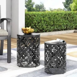 Syemin Patio End Tables, Stylish End Tables For Indoor And Outdoor Use, Ideal For Gardens, Backyard, With Special Design, Black, 13.75"*13.75"*18"