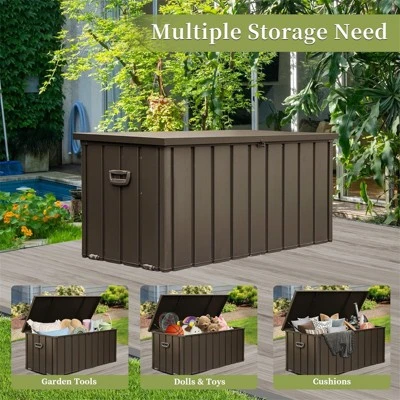 Syemin Deck Boxes Garden Large Patio Storage, For Furniture, Outside Cushions And Garden Tools, Bench, Easy To Assemble,Brown, 49.41"*24.69"*23.43" 3 Syemin Deck Boxes Garden Large Patio Storage, For Furniture, Outside Cushions And Garden Tools, Bench, Easy To Assemble,Brown, 49.41"*24.69"*23.43" - Image 3
