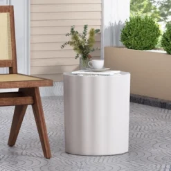 Syemin Patio End Tables Accent Side End Table For Outdoor And Indoor, Garden, Backyard Use, Special Design, White, 15.5"*15.5"*18" -Furniture GUEST 6faf2cf7 ebcc 4c04 b666 13aa64b583bd