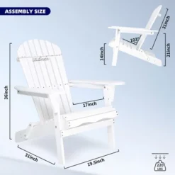 Syemin Patio Accent Chairs 2PCS, Folding Adirondack Chair, Wooden Decorative Lounge Furniture For Patio, Yard, White, 19.5"*31"*36" -Furniture GUEST 6ffc3b4e bdbe 4809 a56b b5e7e243d557 1