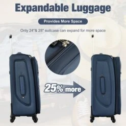 Syemin 5 PCS Bag And Luggage Sets, With 4 Spinner Wheels Lightweight Suitcase, Suitable For Business Trips And Travel, Blue, 18.9"*12.2"*30"