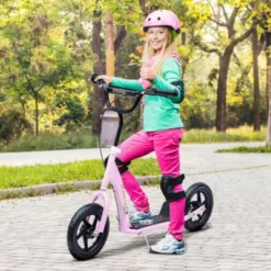 Syemin Kick Scooters Youth Scooter Front And Rear Caliper Dual Brakes Inflatable Front Wheel Ride On Toy For Age 5+, Pink, 47.25"*22.75"*33.5"