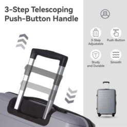 Syemin Luggage Luggage Set 3 Piece PP Hardshell Carry On Suitcase With Spinner Wheels TSA Lock Lightweight Suitcases, Grey, 20.47"*11.22"*29.33"