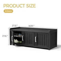Syemin Shoe Racks Shoe Storage Cabinet Waterproof UV-Resistant Entryway Storage Bench Indoor Outdoor Shoe Organizer, Black, 46.85"*17.32"*17.91"