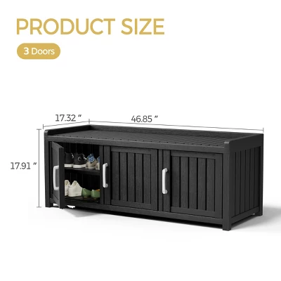 Syemin Shoe Racks Shoe Storage Cabinet Waterproof UV-Resistant Entryway Storage Bench Indoor Outdoor Shoe Organizer, Black, 46.85"*17.32"*17.91" 1 Syemin Shoe Racks Shoe Storage Cabinet Waterproof UV-Resistant Entryway Storage Bench Indoor Outdoor Shoe Organizer, Black, 46.85"*17.32"*17.91"