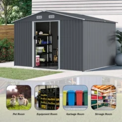 Syemin Deck Boxes,Backyard Haven,Modern Garden Shed,Organize Your Outdoor Space With Style,Gray,118.1"*95.6"*76.7"