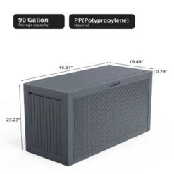 Syemin Deck Boxes 90gal Outdoor Garden Plastic Storage Deck Box Waterproof Deck Box Outdoor Lockable Storage Container, Black, 45.67"*19.5"*23.23" -Furniture GUEST 733a7651 aa8e 4cf6 8ffb c07f254d391a