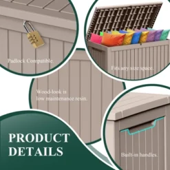 Syemin Deck Box, 230GAL Outdoor Storage Box, Patio Gardening Tools, Water And UV Resistant For Patio, Garden, Lawn, Brown, 56.3"*31.1"*32" -Furniture GUEST 735e454c 263c 4b30 8420 0eba02cd50a2