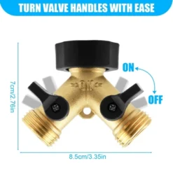 Syemin Landscape Equipment Parts And Accessories 2PCS, Two Way Valves, Garden Hose Diverter Y-Connectors For Garden, Lawn, Gold, 3.35"*3.35"*2.76"