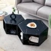 Syemin End Tables, Modern Hexagonal Coffee Table With Storage Space, Suitable For Living Room, Study Room, Bedroom, Black, 25"*21.6"*14"