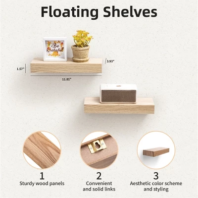 Syemin Decorative Wall Shelf Bathroom Floating Shelf Wall Mounted Shelf Farmhouse Home Decor Display Shelving, Wall Shelves, Beige, 11.81"*3.94"*1.26" 2 Syemin Decorative Wall Shelf Bathroom Floating Shelf Wall Mounted Shelf Farmhouse Home Decor Display Shelving, Wall Shelves, Beige, 11.81"*3.94"*1.26" - Image 2