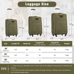 Syemin 5-Piece Luggage Set, Lightweight Suitcase With Wheels For Business Travel, Green, 18.9" * 12.2" * 30" -Furniture GUEST 75563cf1 0834 4dc8 8c43 144b4110e309
