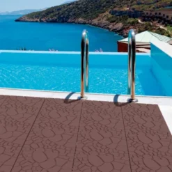 Syemin Carpet Tiles 44pcs Stone Texture Patio Deck Tiles, DIY Module Tiles Floor Tile For Porch Poolside Balcony Backyard, Brown, 12"*12"*0.8"