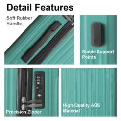 Syemin Luggage 3PCS ABS Hardshell Luggage Set With Spinner Wheels Adjustable Telescopic Handle Durable Travel Suitcases, Green, 21.06"*11.42"*30.12"