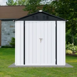 Syemin Storage Sheds 6ftx4ft Outdoor Storage ShedPeaked Roof Waterproof For Garden, Backyard, Sundries, White, 66.02"*38.19"*72.83" -Furniture GUEST 76ea0559 5a31 4220 835c 086c2dd038a8