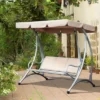 Syemin Patio Swings 3-Seat Outdoor Porch Swing Chair,with Adjustable Canopy, Breathable Seat, And Steel Frame, Beige, 77.25"*45.75"*67.75"