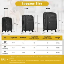 Syemin 5 PCS Bag And Luggage Sets, With 4 Spinner Wheels Lightweight Suitcase, Suitable For Business Trips And Travel, Black, 18.9"*12.2"*30"