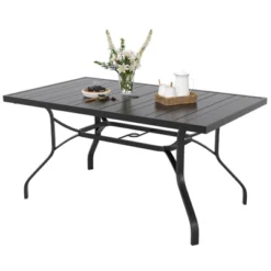 Syemin Patio Side Table Set Of 2, Outdoor Dining Table With 1.57" Umbrella Hole, Metal Furniture For Patio And Poolside, Black, 60"*35.43"*29" -Furniture GUEST 7960f2ac 6d4a 46e5 857b 484d02576375