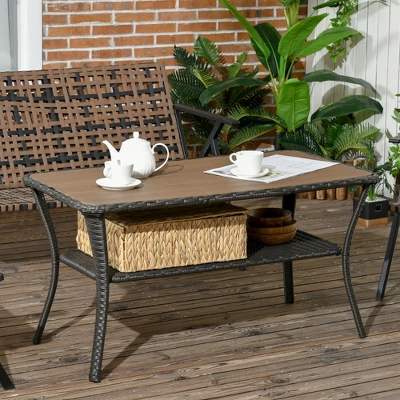Syemin Patio End Table, Rectangular Outdoor Dining Table With All-Weather Faux Wood Top For Garden, Lawn, Patio, Brown, 43.3"*23.6"*22" 6 Syemin Patio End Table, Rectangular Outdoor Dining Table With All-Weather Faux Wood Top For Garden, Lawn, Patio, Brown, 43.3"*23.6"*22" - Image 6