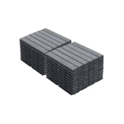 Syemin Carpet Tiles 20 PCS Interlocking Deck Tiles Striped Pattern, Square Hardwood Outdoor Flooring For Patio, Pool Side, Gray, 12"*12"*0.75" -Furniture GUEST 7aee8347 1226 417e 8a87 3f102b98e0be