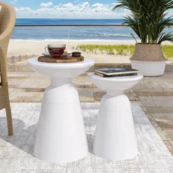 Syemin Patio End Tables Accent Side End Table For Outdoor And Indoor, Garden, Backyard Use, Special Design, White, 15"*15"*20.75" -Furniture GUEST 7d58722c d328 473c 8d0c f72655d2d927