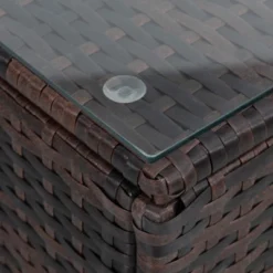 Syemin 5PCS Patio Seating Rattan Furniture Set Sectional Sofa Cushioned Garden, Tempered Glass Table, Blue, 28.94"*28.55"*24.8"