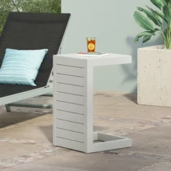 Syemin Patio End Table, C-Shaped Side Table, Compact, Stylish, And Versatile, White, 15"*14.5"*24"