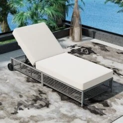 Syemin Patio Chaise Lounges, Outdoor Patio Daybed, Comfy Seat Cushion, Sofa Furniture, For Backyard, Swimming Pool, White, 76.4"*25.2"*41.3" -Furniture GUEST 7f5cc5be 6e1a 469c 93b1 a21498e08d4a