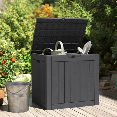 Syemin Deck Box, 30 GAL Outdoor Storage Box, Patio Gardening Tools, Water And UV Resistant For Patio, Garden, Lawn, Black, 22.1"*17.1"*20.9" 3 Syemin Deck Box, 30 GAL Outdoor Storage Box, Patio Gardening Tools, Water And UV Resistant For Patio, Garden, Lawn, Black, 22.1"*17.1"*20.9" - Image 3