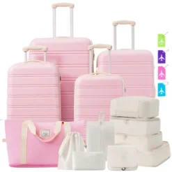 Syemin Bag And Luggage Sets, With 4 Spinner Wheels Lightweight Suitcase, Suitable For Business Trips And Travel, Pink, 17.9"*11.6"*28.5" -Furniture GUEST 80d13ea1 e89b 48be b8c6 67eeac614cd0